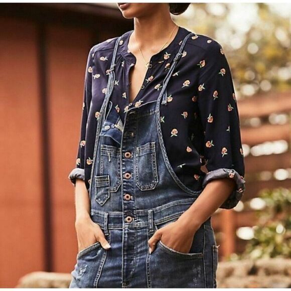 Anthropologie Kendra Dandy Dreamer Button Down Navy Blouse Size 6 EUC - Picture 2 of 9